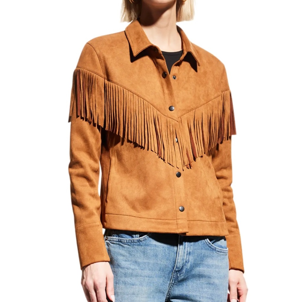 Nic And Zoe Fringe Snap Front Faux Suede Jacket Size L Women Western Long Sleeve